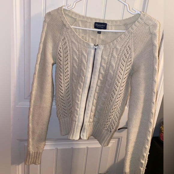 Bluenotes Cream Zipup Scoop Neck Cardigan | SIZE: S - Picture 2 of 10